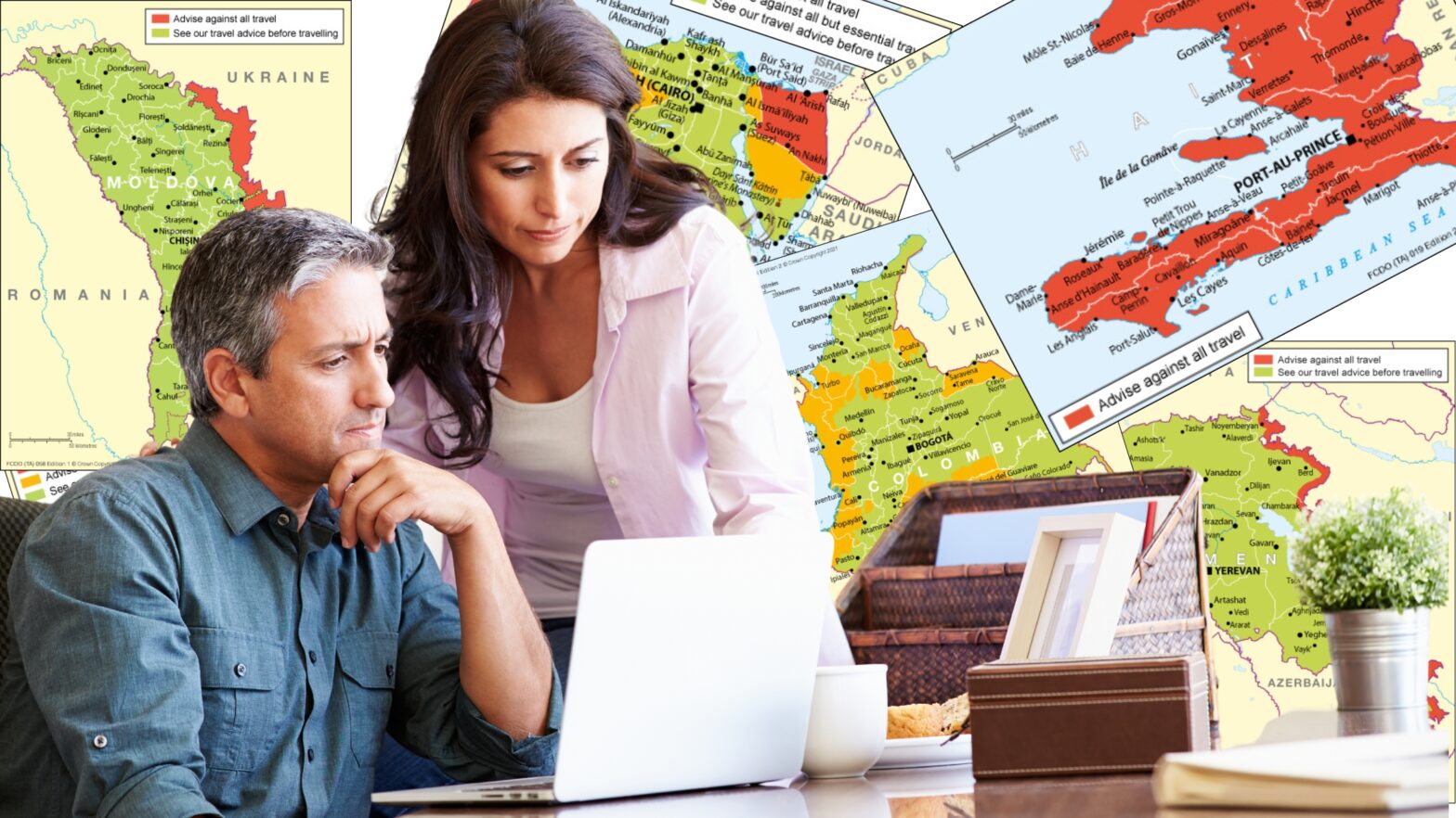 Couple checking travel advice